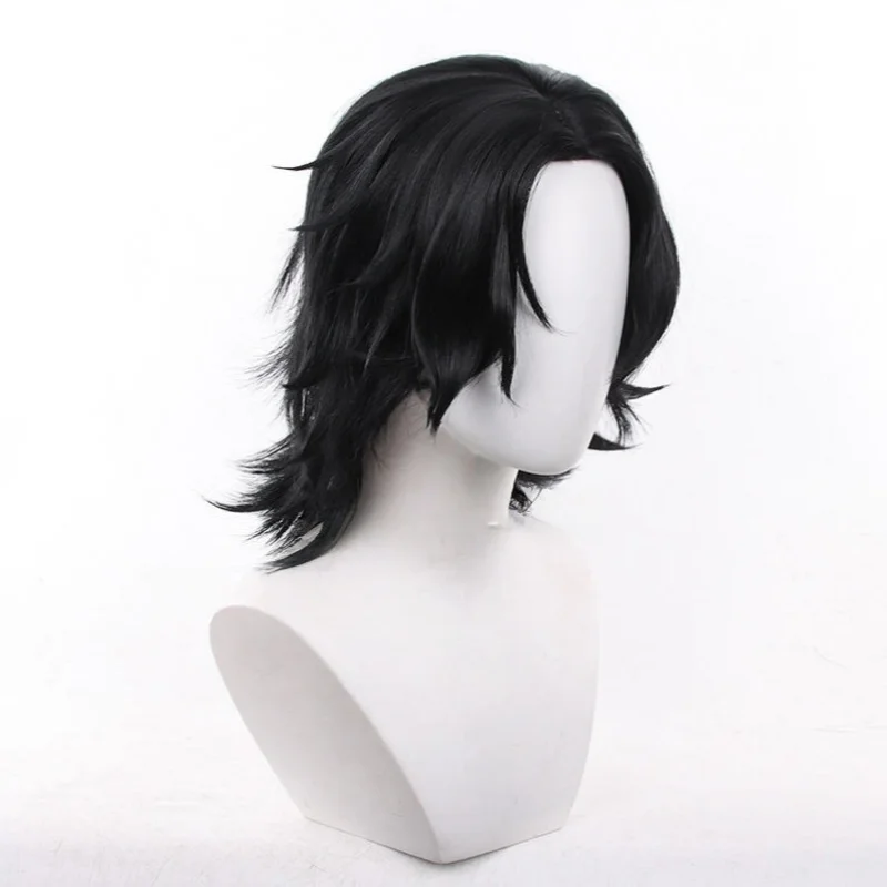 วิกผมคอสเพลย์พอร์ทกัส ดี เอส 40 ซม. วิกผมสังเคราะห์สีดำสำหรับงานปาร์ตี้ฮาโลวีนสำหรับผู้ชาย อุปกรณ์ประกอบฉากงานคอนเวนชั่น พร้อมหมวกคลุมวิก
