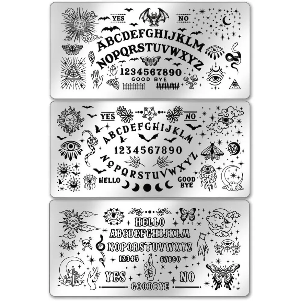 3pcs Divination Nail Art Templates Sun Moon Star Nail Stamping Plate Letter Number Snake of Eyes Moth Nail Stencil