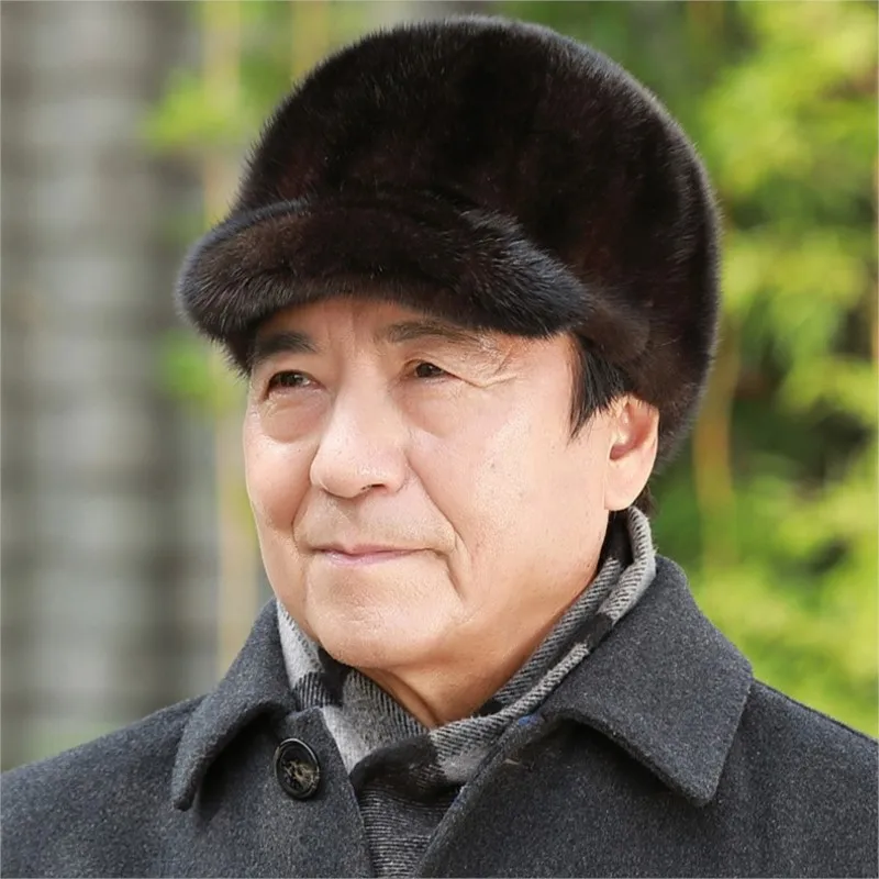 Leather hats for men are warm in autumn and winter fur knight versatile Dad middle-aged elderly people