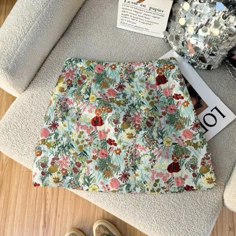 Fashion Sweet All-match Bodycon A-line Skirts Subcultural Faldas Mujer Moda 2026 Summer Green Pink Flower Skirt for Women