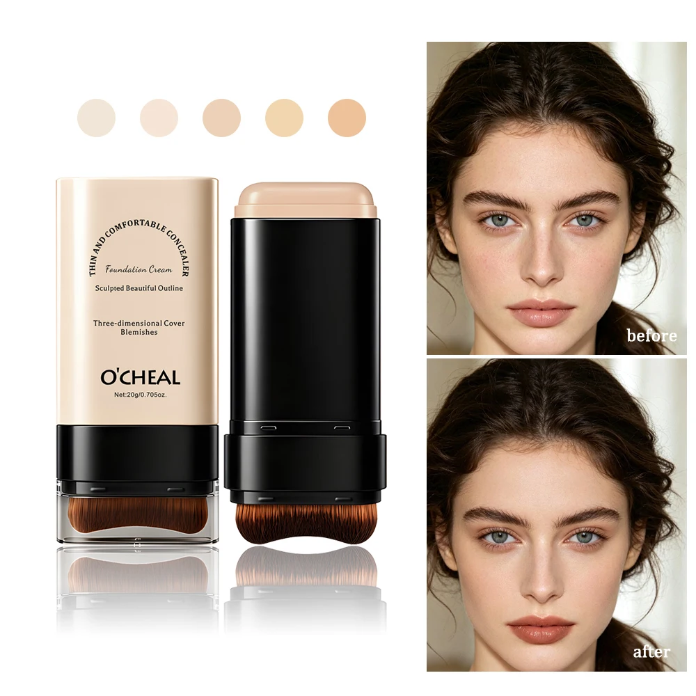 2 In 1 Foundation Concealer Stick with Integrated Brush, Moist Smooth High Coverage Long Wear Flawless Base Makeup