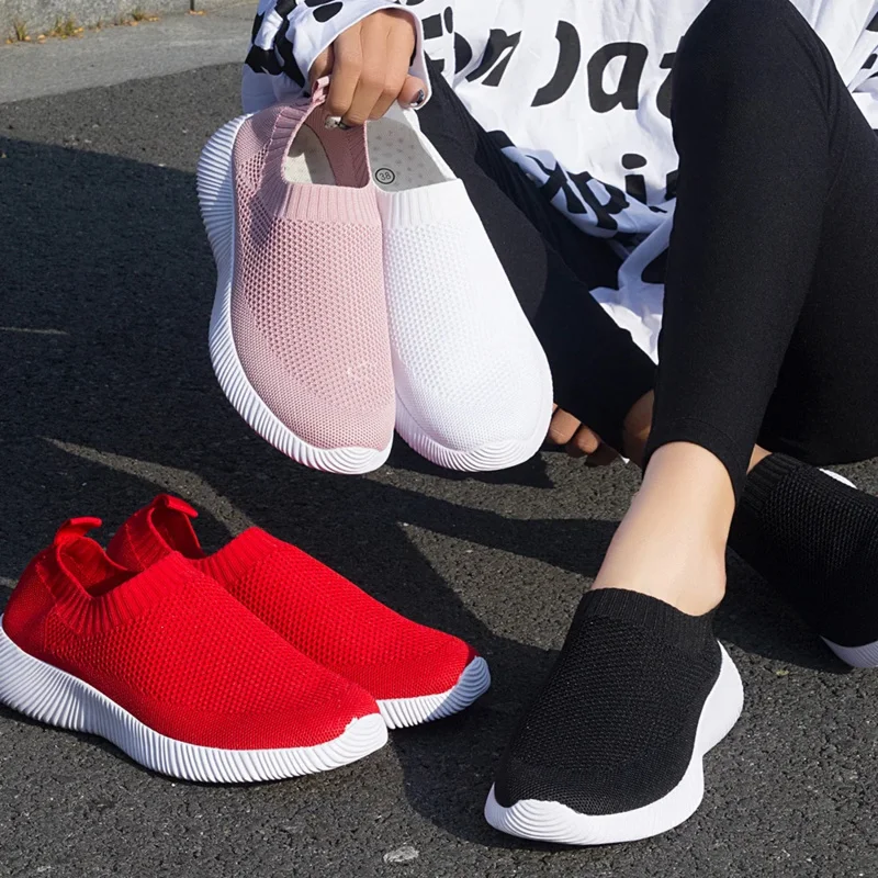 2024 spring women shoes knitting sock sneakers women flat shoes casual breathable sneakers flats walking shoes for women