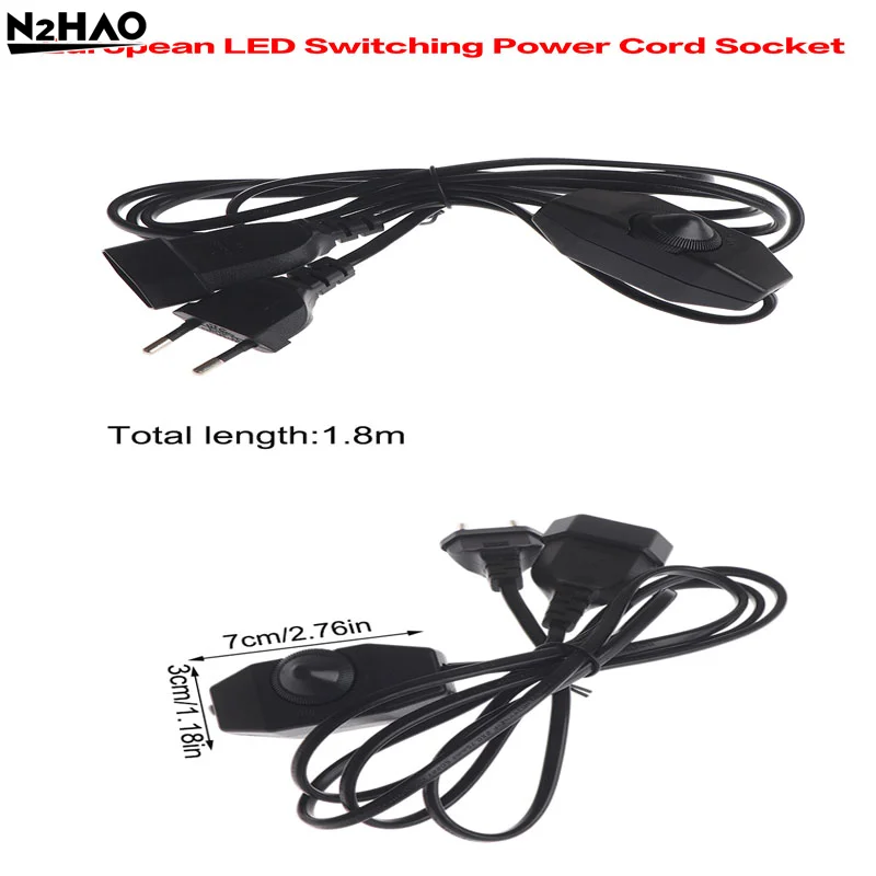 

1Pc European LED Switching Power Cord Socket 2-pin Flat EU Plug Male To Female Silent LED Dimmer Switch Power Cord