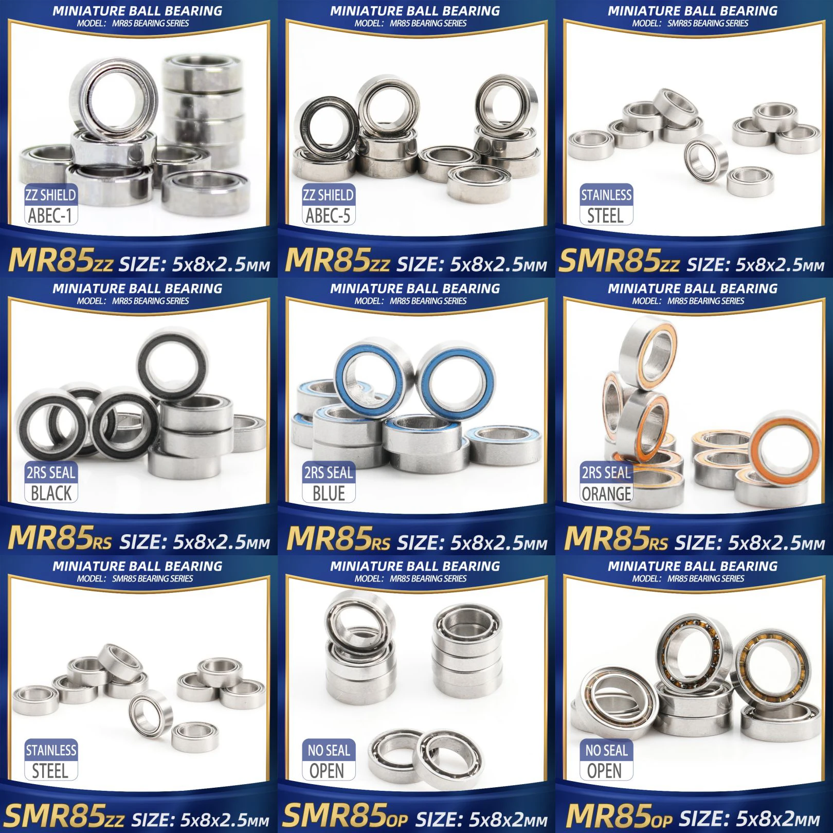 Rodamiento FUSHI MR85 ZZ 5x8x2,5mm 10 Uds MR85ZZ RS 2RS MR85 rodamientos de pieza de mano abiertos para tarjeta de vídeo de alta velocidad para Motor