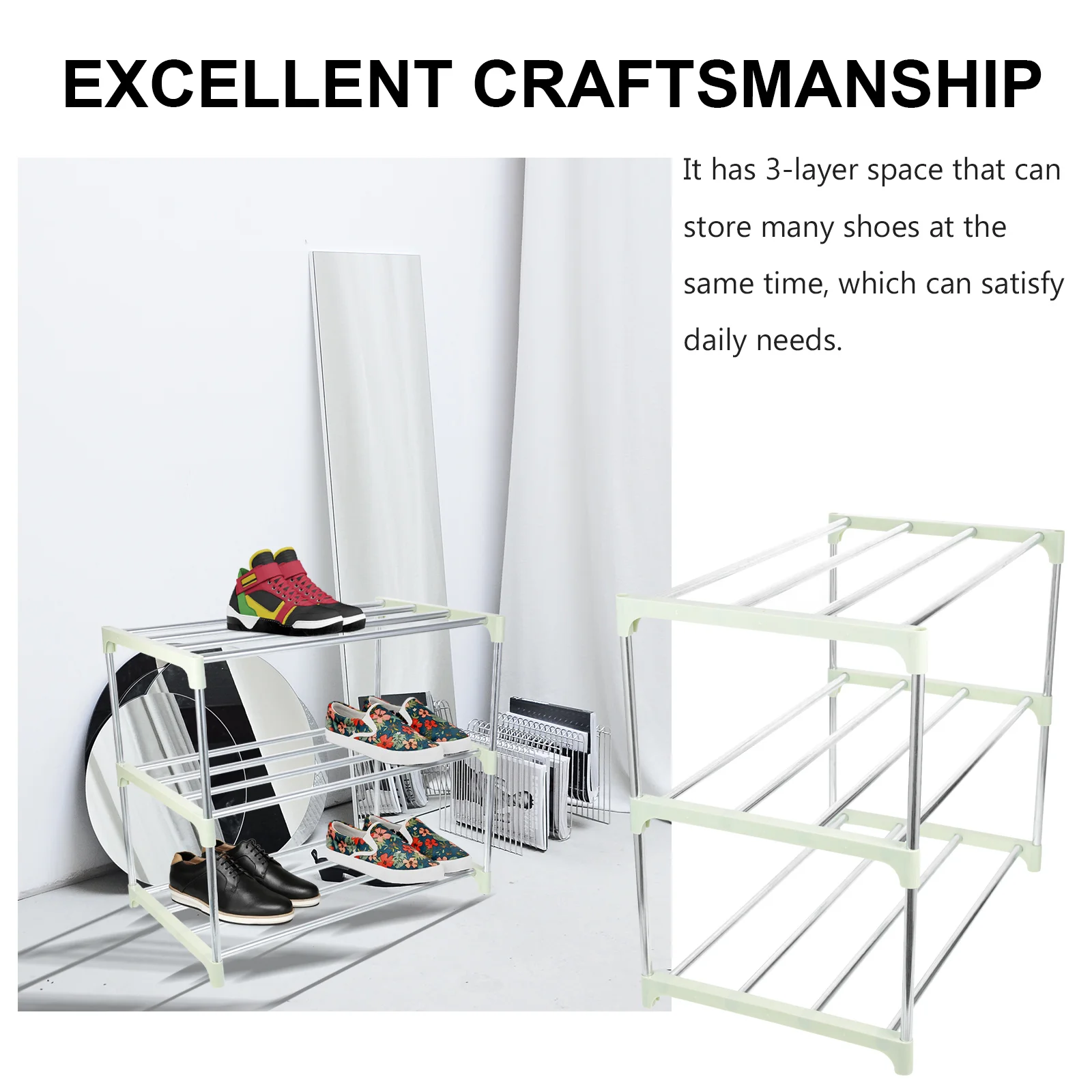 Shoe Rack Household Shoes Cabinet Shelf Storage Holder Three-layer Stainless Steel 3-tier Multi-layer Stand