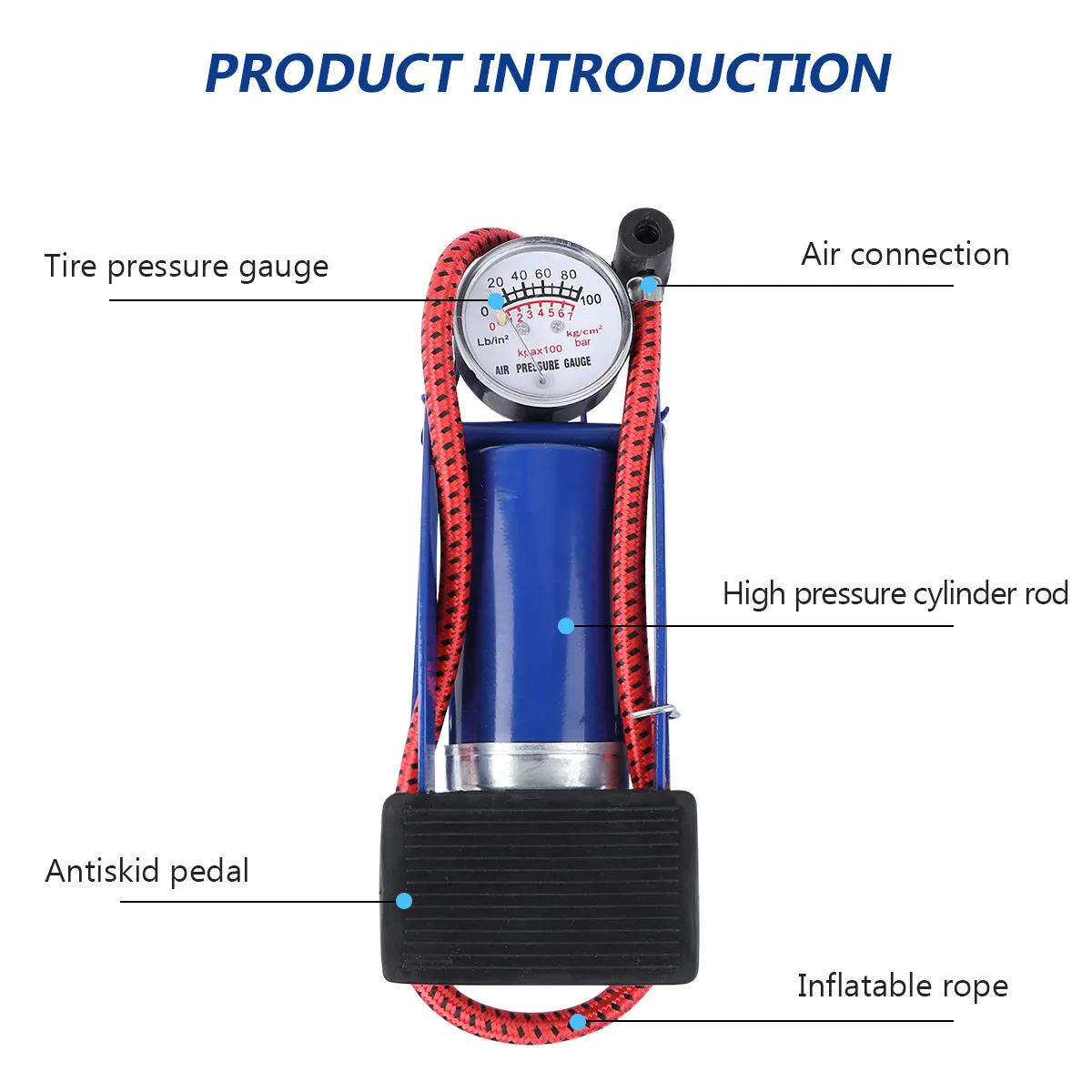 

1Pcs Bike Tire Floor Pump Portable High Pressure Foot Pump Multi Valve Inflator for Cars Bicycle Motorcycle Inflatable Items