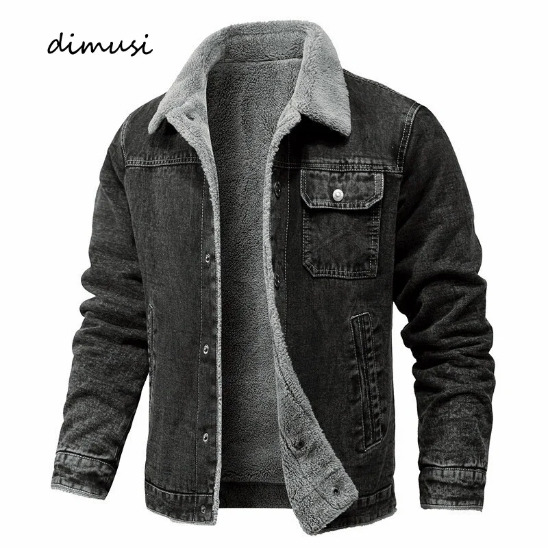 DIMUSI, chaqueta de invierno para hombre, moda para hombre, solapa, forro polar Sherpa, mezclilla gruesa, chaqueta vaquera para camionero, pantalones vaqueros para hombre, abrigos, ropa 5XL