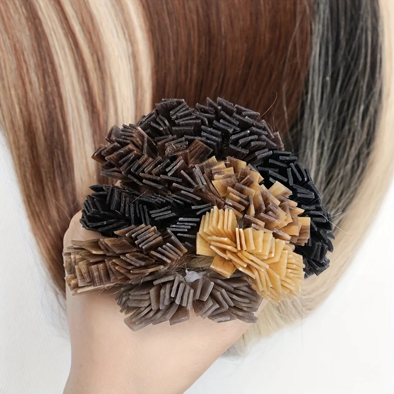 طرف مسطح الشعر شعر بشري حقيقي ملحقات الكيراتين الساخن الانصهار الشعر للنساء أي مناسبة 12-22 بوصة 30 جرام/الحزمة #2