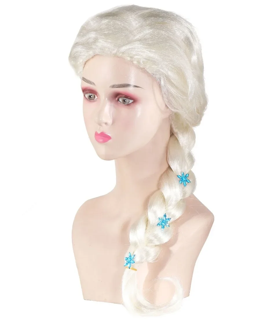 Princess Girls Elsa Cosplay Wig Cute Snow Queen Dress Up Briad Elsa Hair Cosplay Wigs Halloween Carnival Purim Masquerade Party