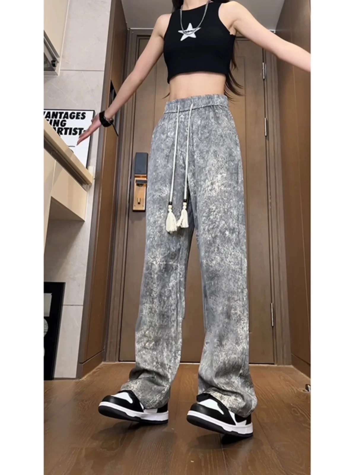 

Новые китайские шелковые брюки в стиле ретро для мужчин, летние тонкие брюки из ледяного шелка, прямые повседневные брюки с высокой талией, свободного кроя, дышащие