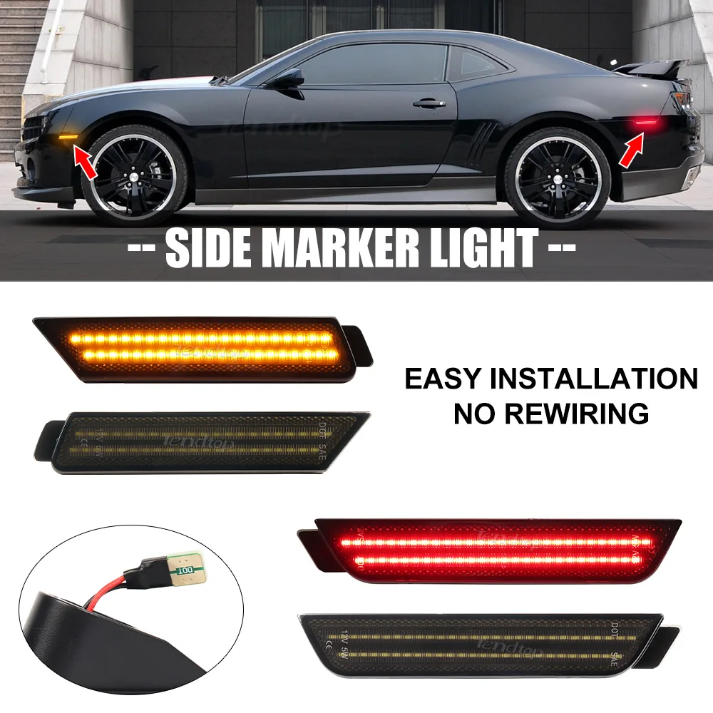 Front Rear Bumper Lamp LED Side Marker Lights Smoked Lens Camaro Turn Signal Light Mirror Amber Red For Chevy Camaro 2010-2015