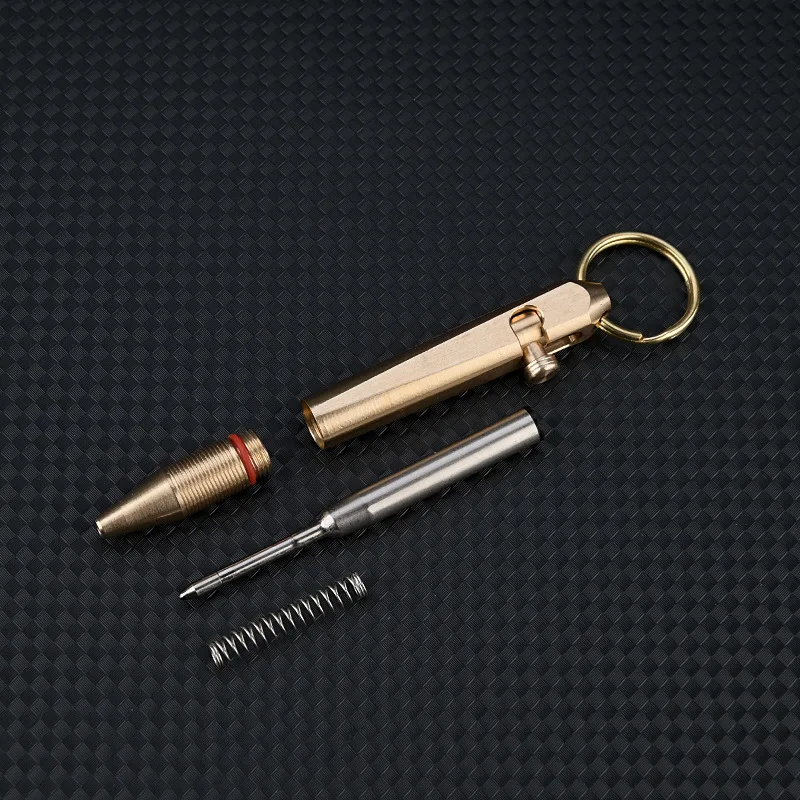 Imagem -04 - Mini Caneta de Bronze com Pingente de Chaveiro Destacável Gadget Esferográfica Portátil Caneta de Bolso de Viagem Presente de Assinatura