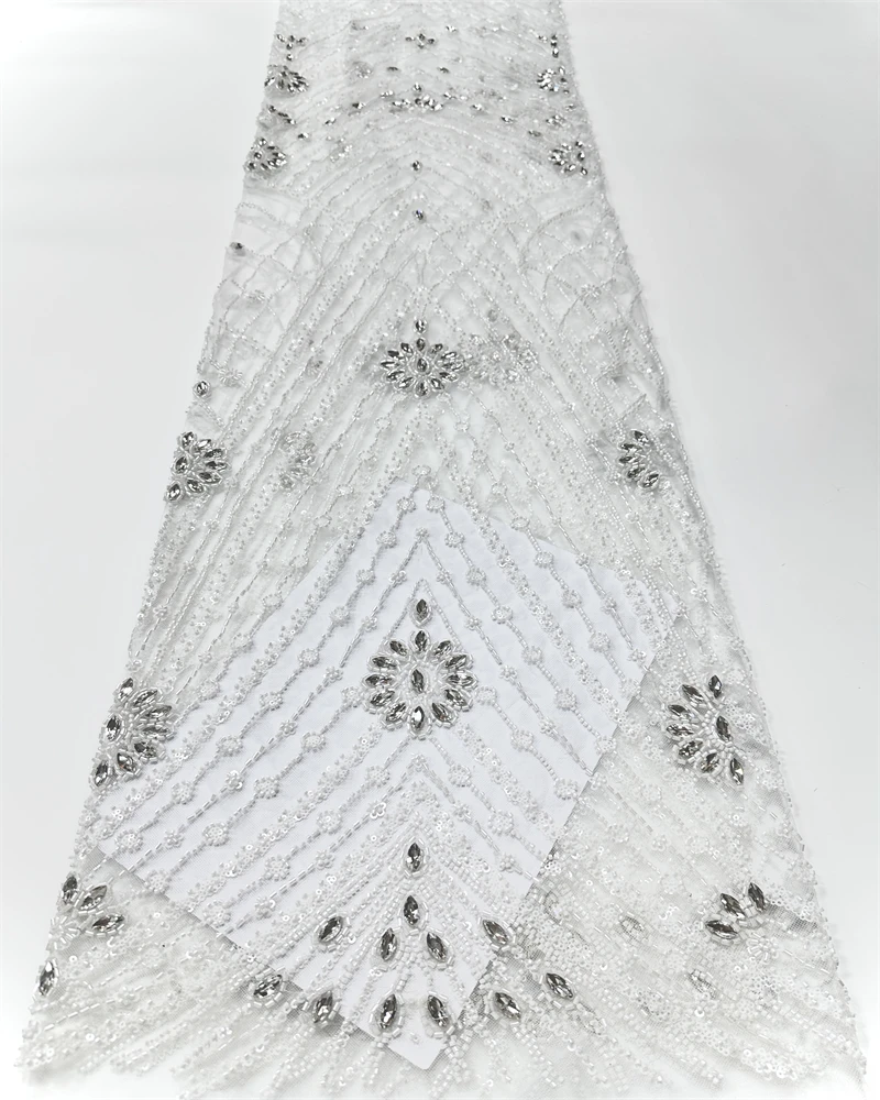 

African French Mesh Lace Beads Fabric Luxury Nigerian Net Lace with Sequins Wedding Dresses For Women High Quality