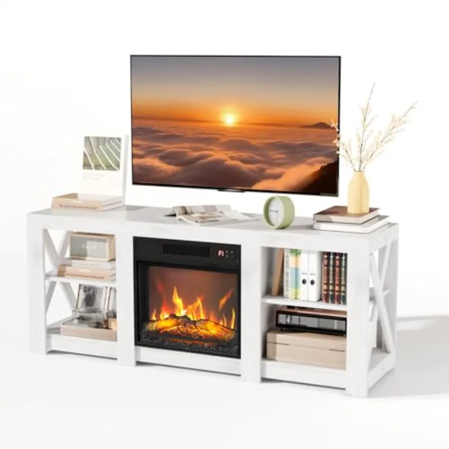 

Подставка для камина VINGLI для телевизоров с диагональю до 65 дюймов, 58-дюймовый развлекательный центр в фермерском доме с электрическим каминным обогревателем, регулируемый S