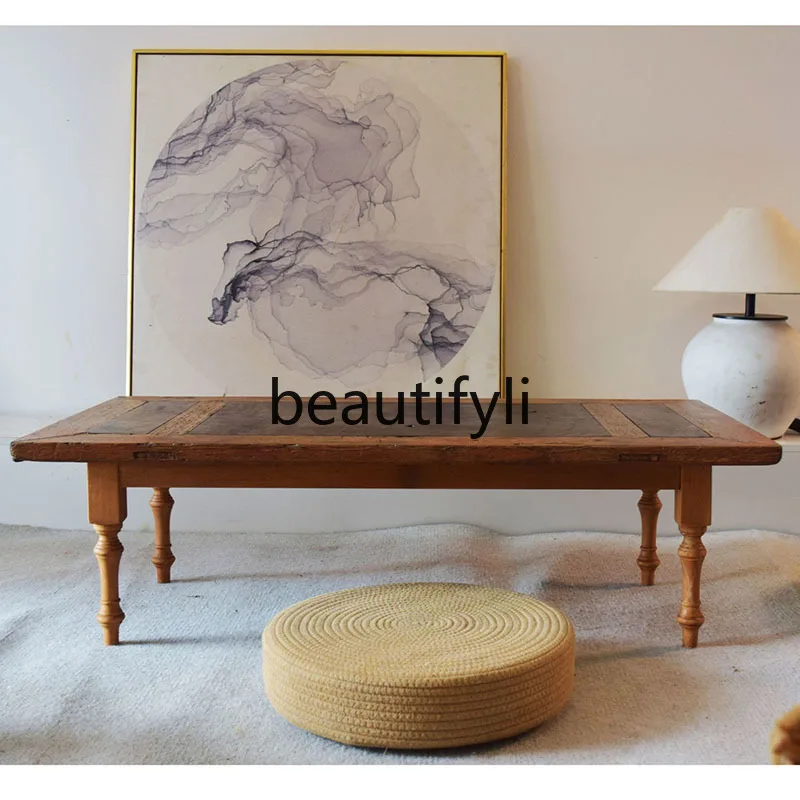 

Wooden coffee table\ Wabi Sabi medieval retro style all solid wood round tea table