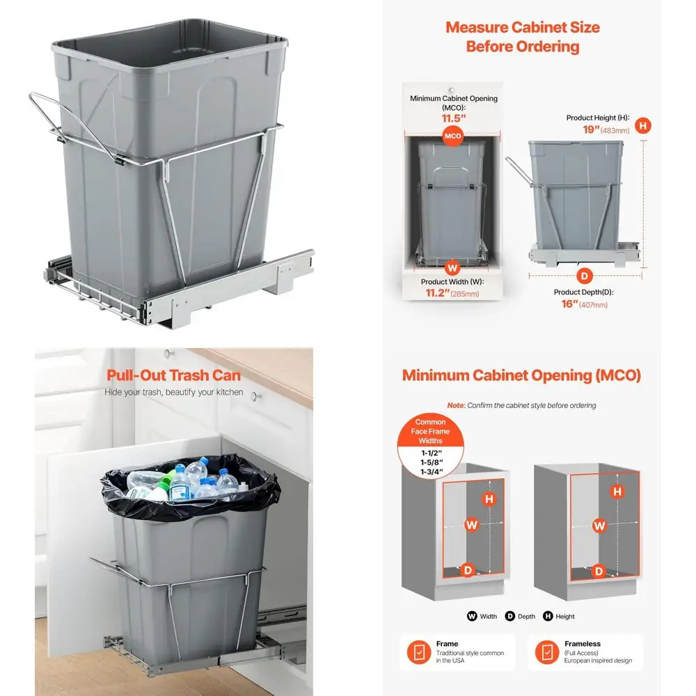 

35 Quart Pullout Trash Can for Kitchen Cabinets - Heavy Duty Waste and Recycling Bin with Under Mount Design