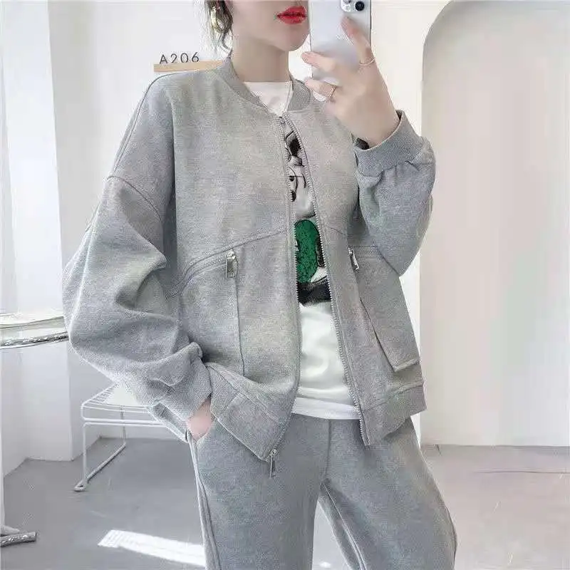 2023 New Spring and Autumn Fashion Trend Foreigner Versatile Casual Loose Sport Solid Color Zipper Women's Baseball Coat