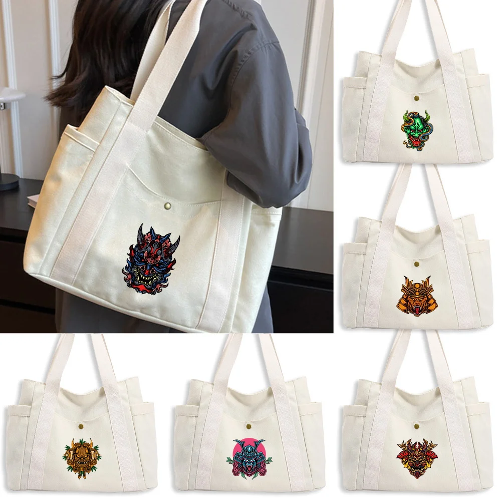 

Stylish Single Shoulder Canvas Bag Large Capacity Monster Series Shopping Bags Canvas Bag Commuting Daily Grocery Shopping Bag