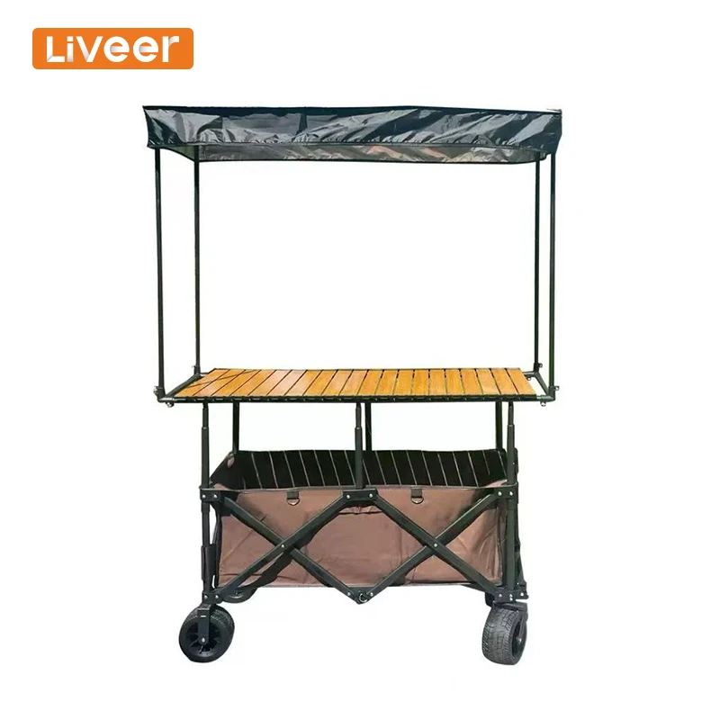 Best-selling Stable Adjustable Foldable Four-Wheel Food Cart Trolley Adjustable Height Table for Street Vendors Shopping OEM