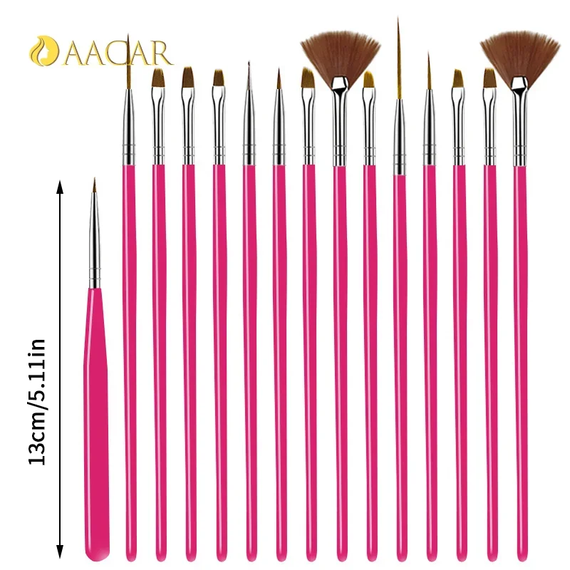15 pezzi set di pennelli per penna per nail art strisce multifunzionali per intaglio pittura su gel UV kit di strumenti per manicure da disegno fai da te