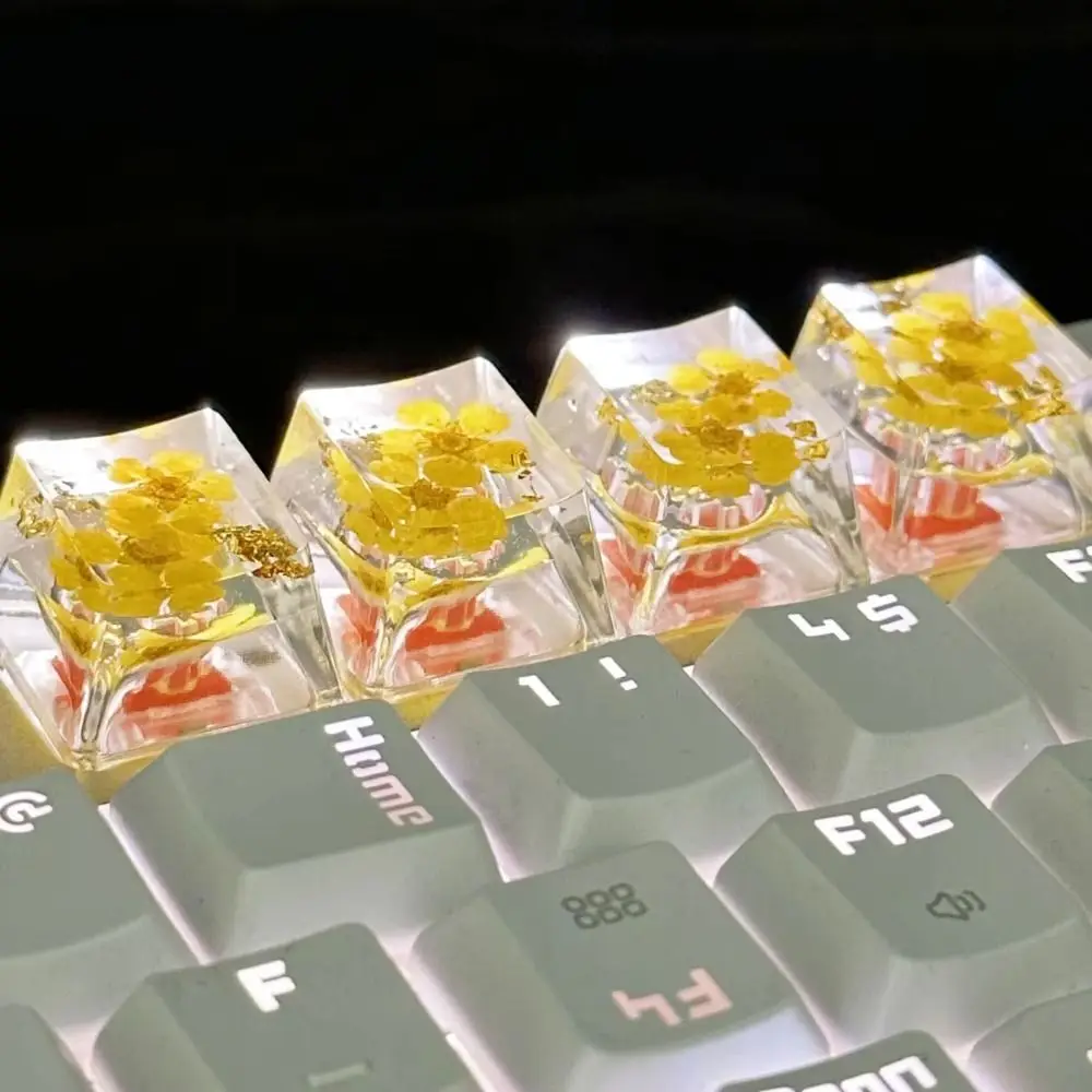 Translucent Dried Flower Keycaps Gypsophila Dried Flower Mechanical Keyboard Keycap Decoration OEM R4 Resin Keycap Cherry MX
