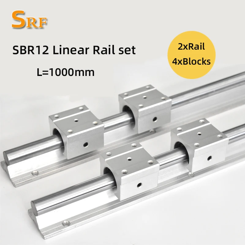 2pcs 12mm linear rail SBR12 L1000mm support round guide rail + 4pcs SBR12UU slide  block for cnc