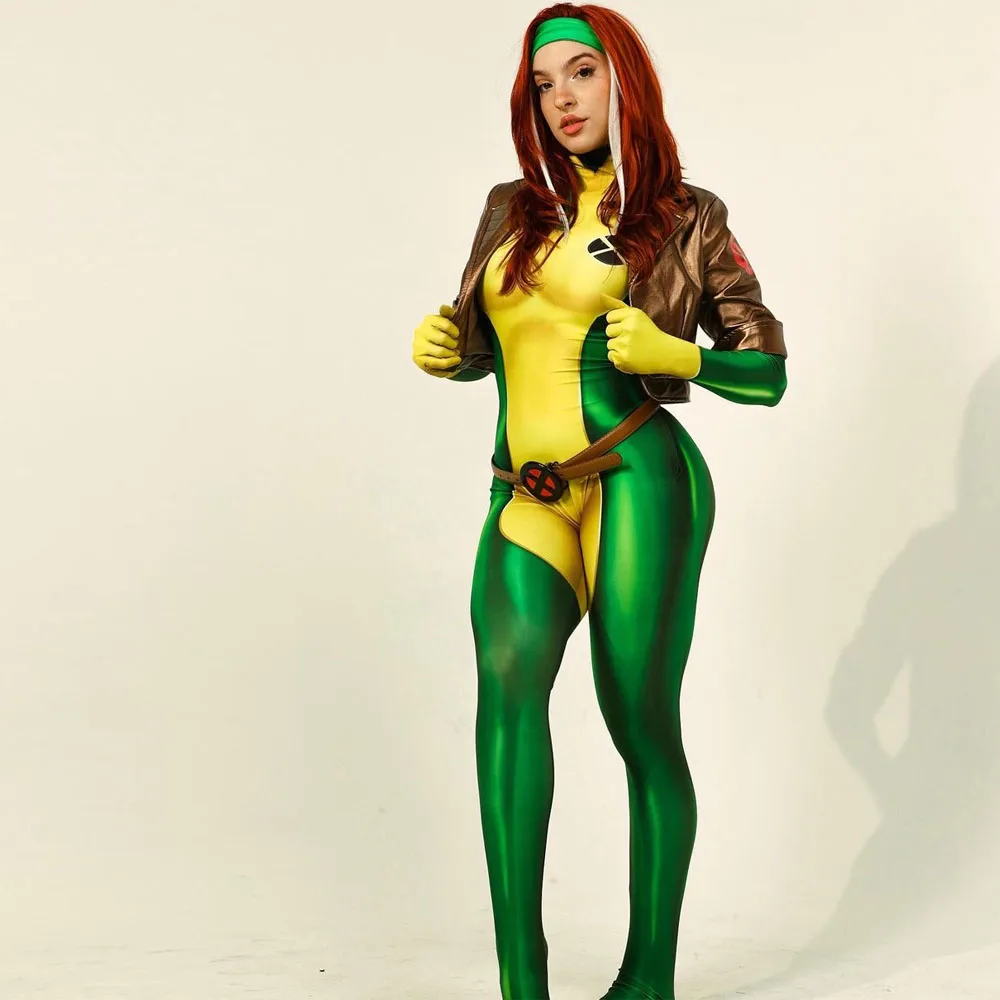 Rogue cosplay anna marie cosplay bodysuit impressão 3d traje adulto zentai terno festa de halloween traje feminino meninas