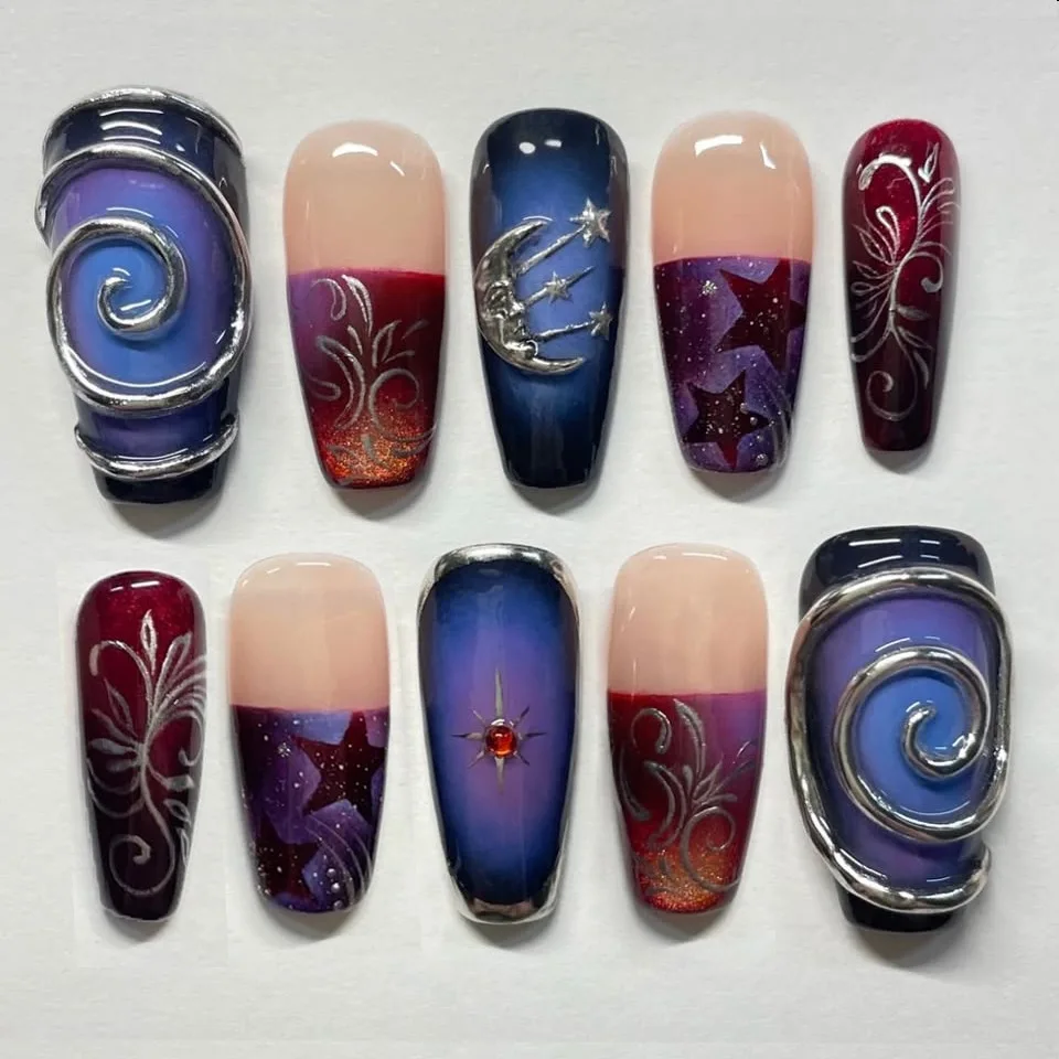 30 Stück 3D Traumrose Aufklebenägel Herz & Tier Wellenmuster Künstliche Nägel Kurze Mandel-Form Vollständige Abdeckung für Frauen & Mädchen Falsche Nagelkunst