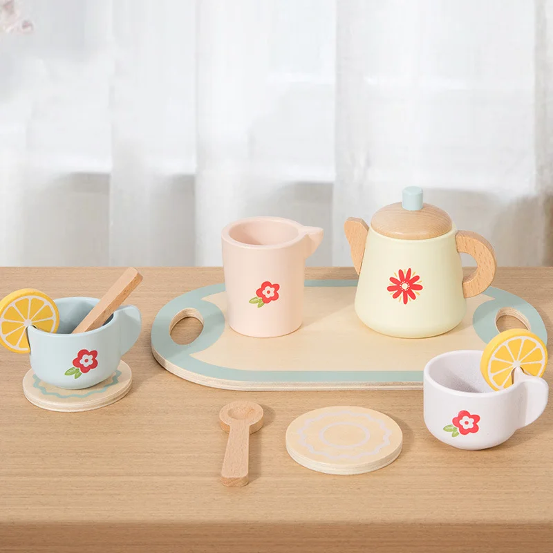 Houten Afternoon Tea Set Speelgoed Fantasiespel Kinderkeuken Voedsel Speelgoed Imitatie Spel Vroeg Educatief Speelgoed voor Kinderdagcadeau
