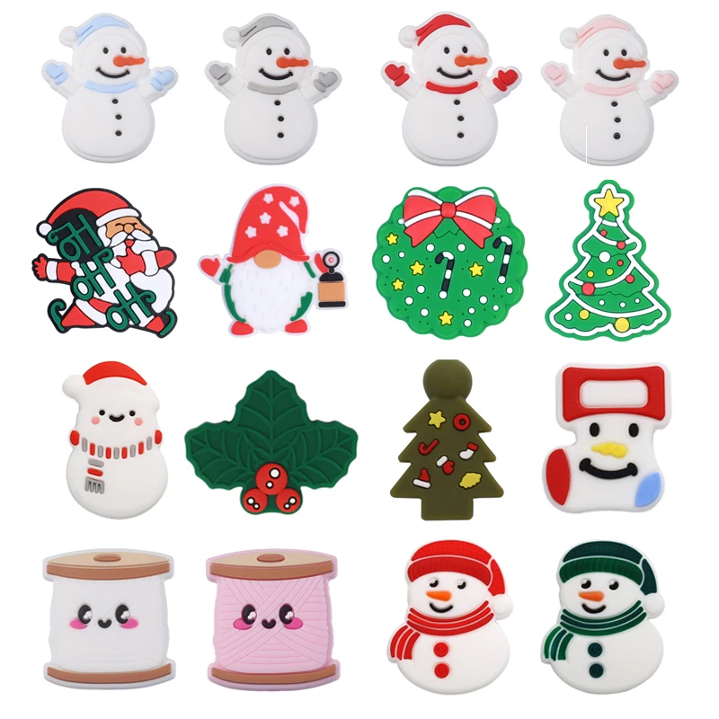 10pcs New Christmas Santa Snowman Silicone Beads For Jewelry Making DIY Pacifier chain Clips Teether Beads Christmas Gifts