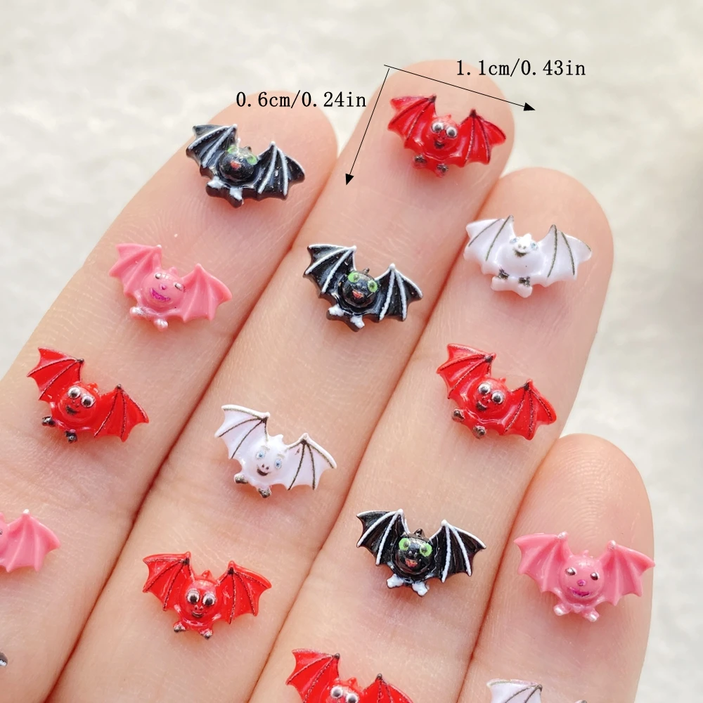 60PCS Cute Mini Mini cartoon Halloween bat Nail Art Charms Creative Colorful Resin Nail Decorations for DIY Hairpin Nails Crafts