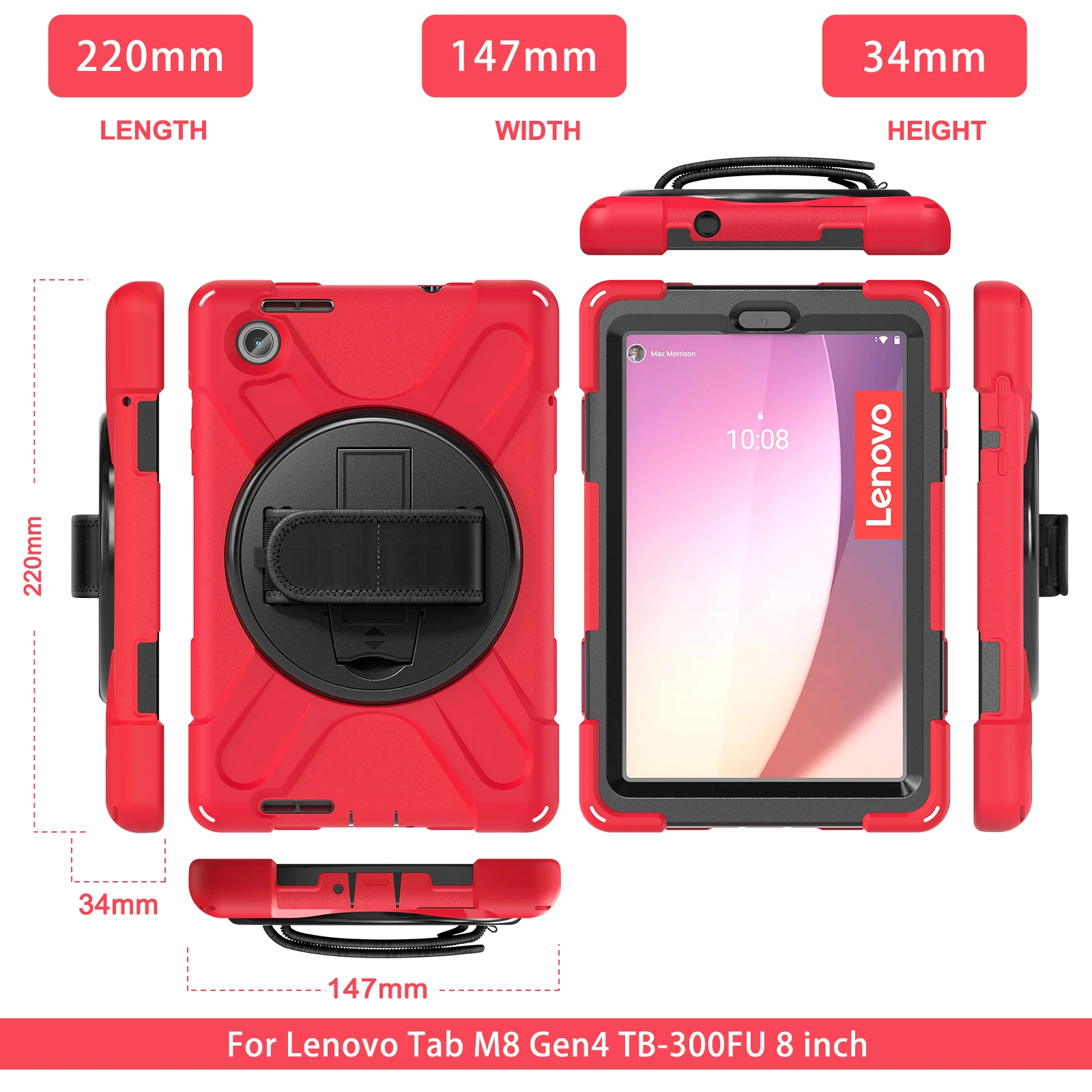 For Lenovo Tab M8 4th Funda Gen 4 Gen4 TB300FU TB300XU Case Tablet Heavy Duty Shockproof Rugged Cover with Hand/Shoulder Strap