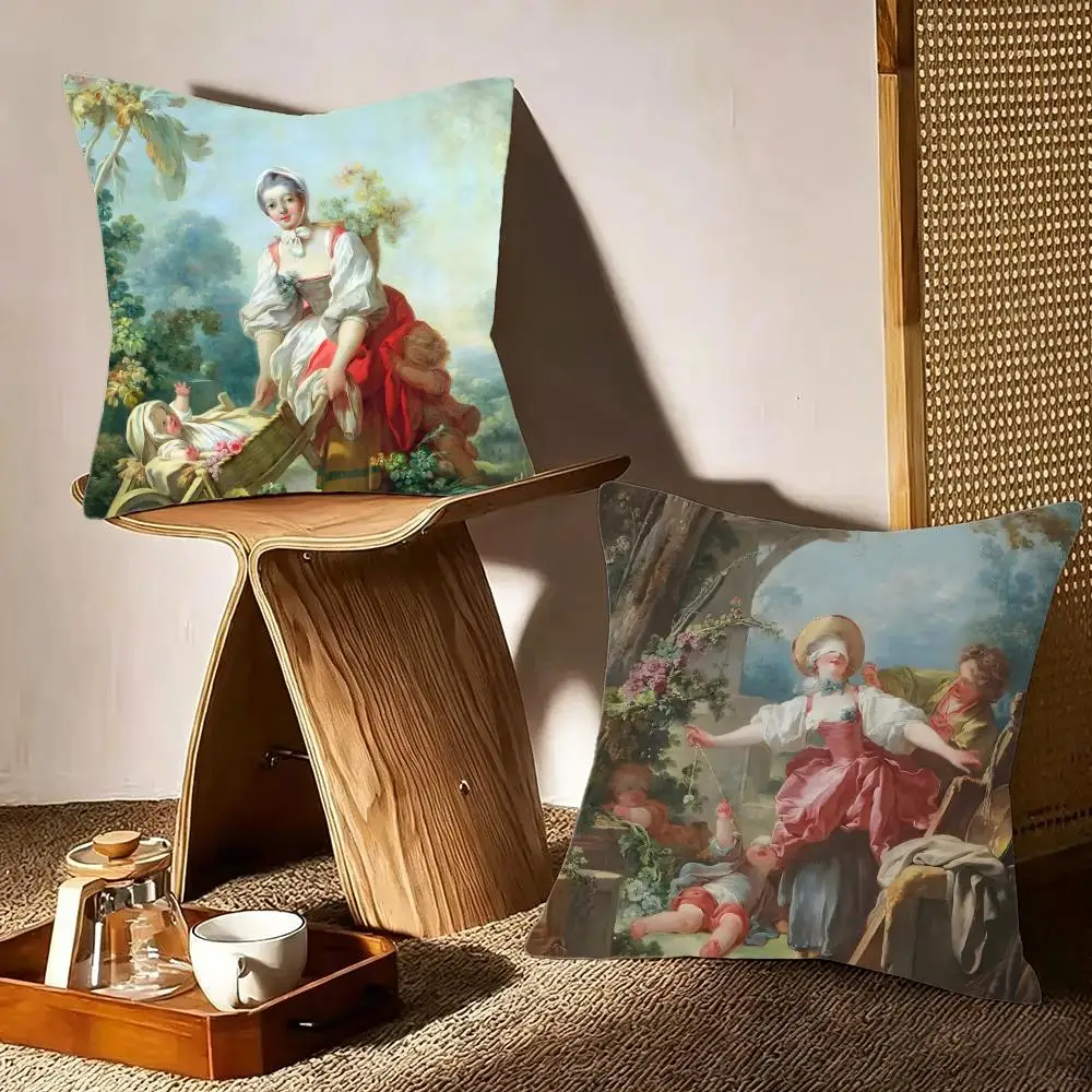 Rococo painter Jean Honore Fragonard Cushion Cover Crystal velvet sofa Aesthetic room decor Car seat back cushion