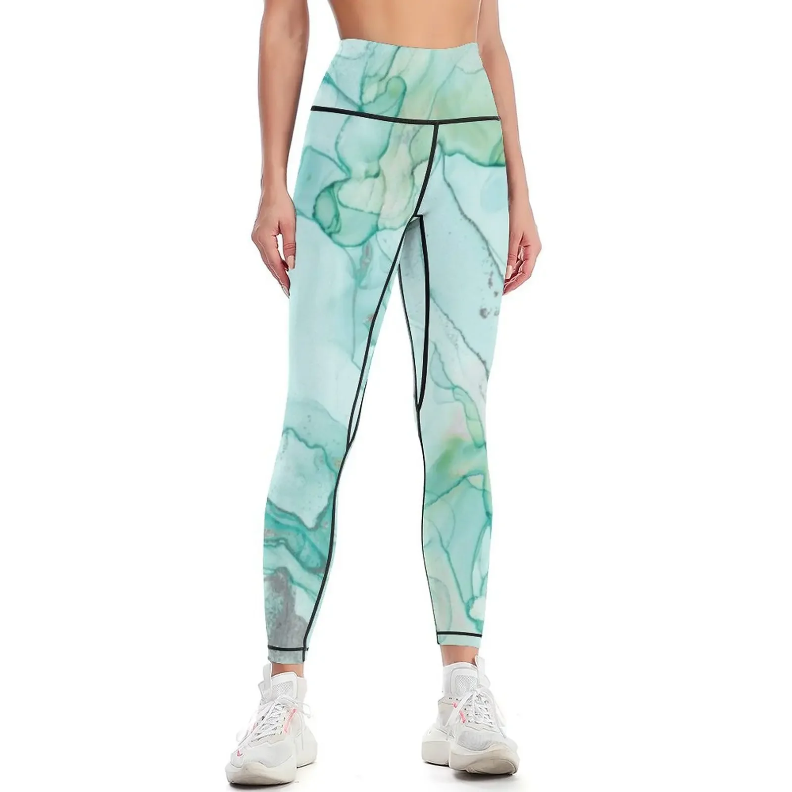 

Alcohol Ink Abstract - Seafoam Leggings gym pants flared Tight fitting woman Legging sport Womens Leggings