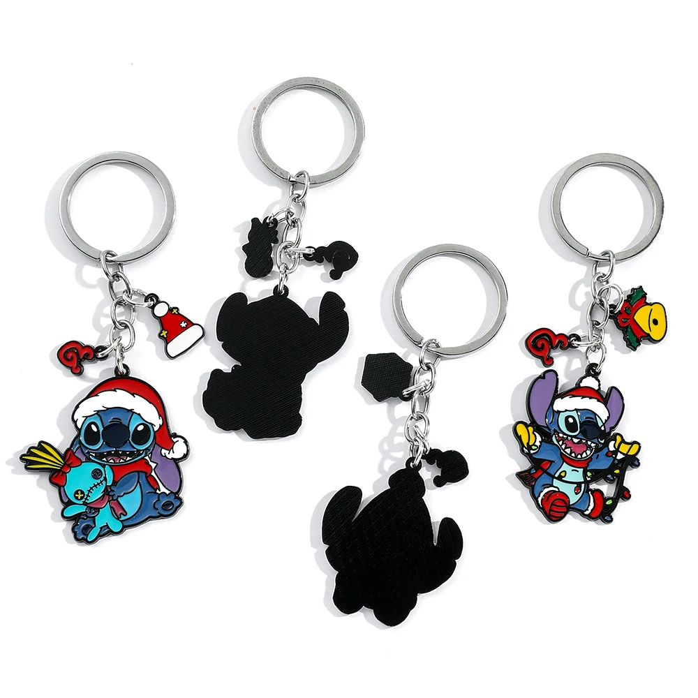 LLavero de Metal de punto de Navidad, llavero con colgante esmaltado de dibujos animados de Lilo & Stitch para bolso, llaveros de adorno, llavero de coche