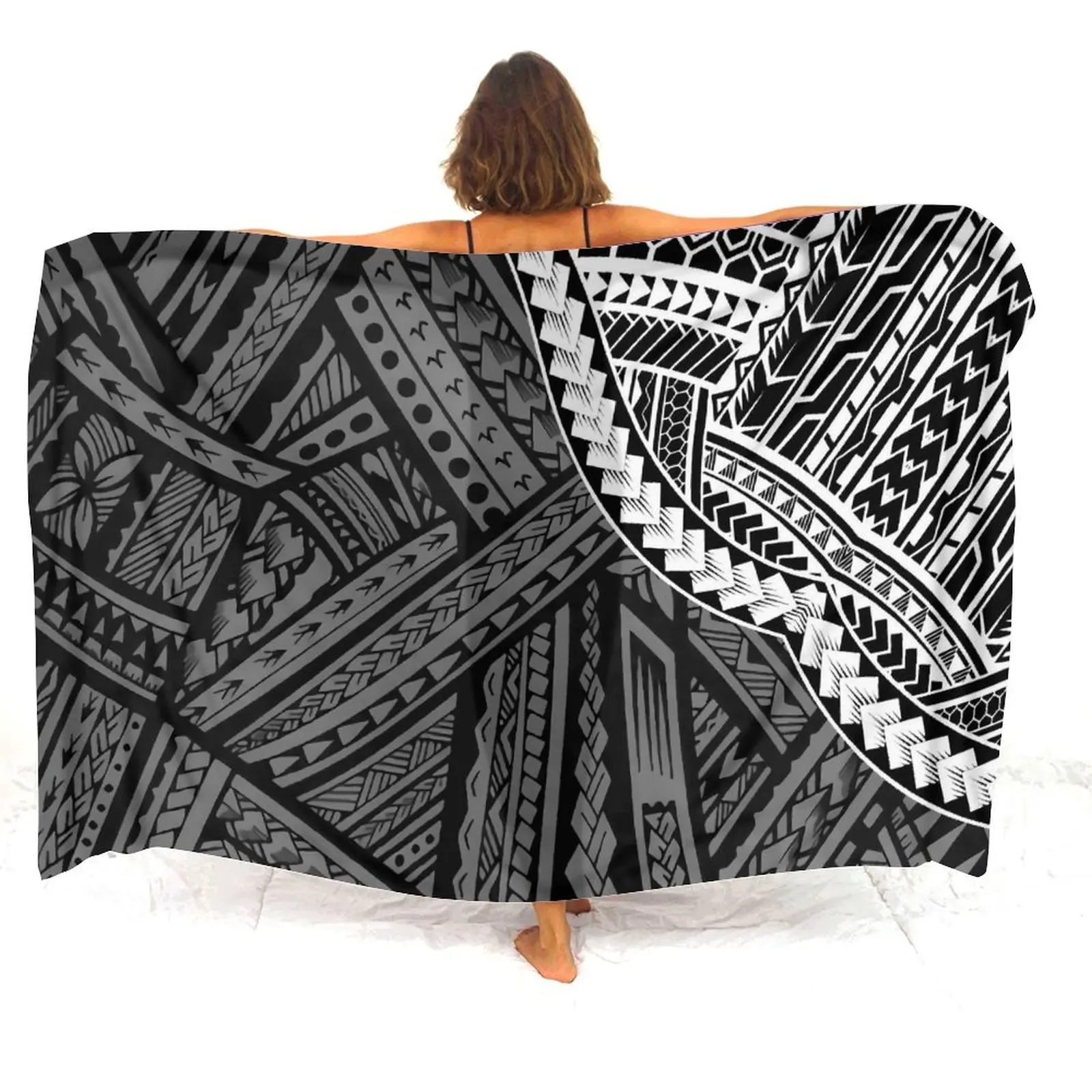 Sarong personnalisé de style ethnique tribal pour femmes, impression d'art d'île, conforme à la conception de drapé une pièce, coupe-vent de vacances