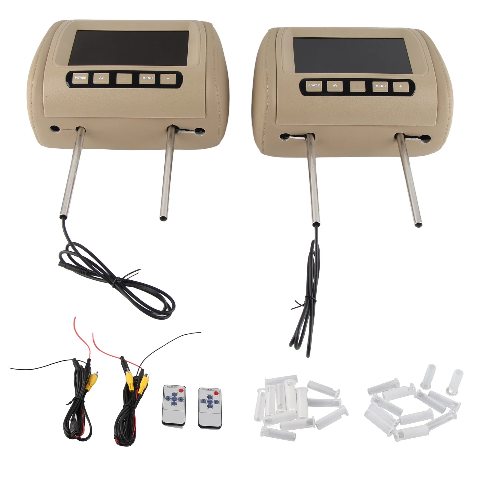 2Pcs 7 in HD Car Headrest LCD Video Player Wireless Control MP5 Display Brown Headrest LCD Display Headrest Monitor