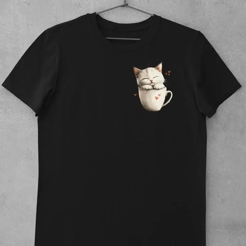 Tea Time CaT T Shirt Cute in Teacup Design Adorable Lover Whimsical Cozy Mom Apparel