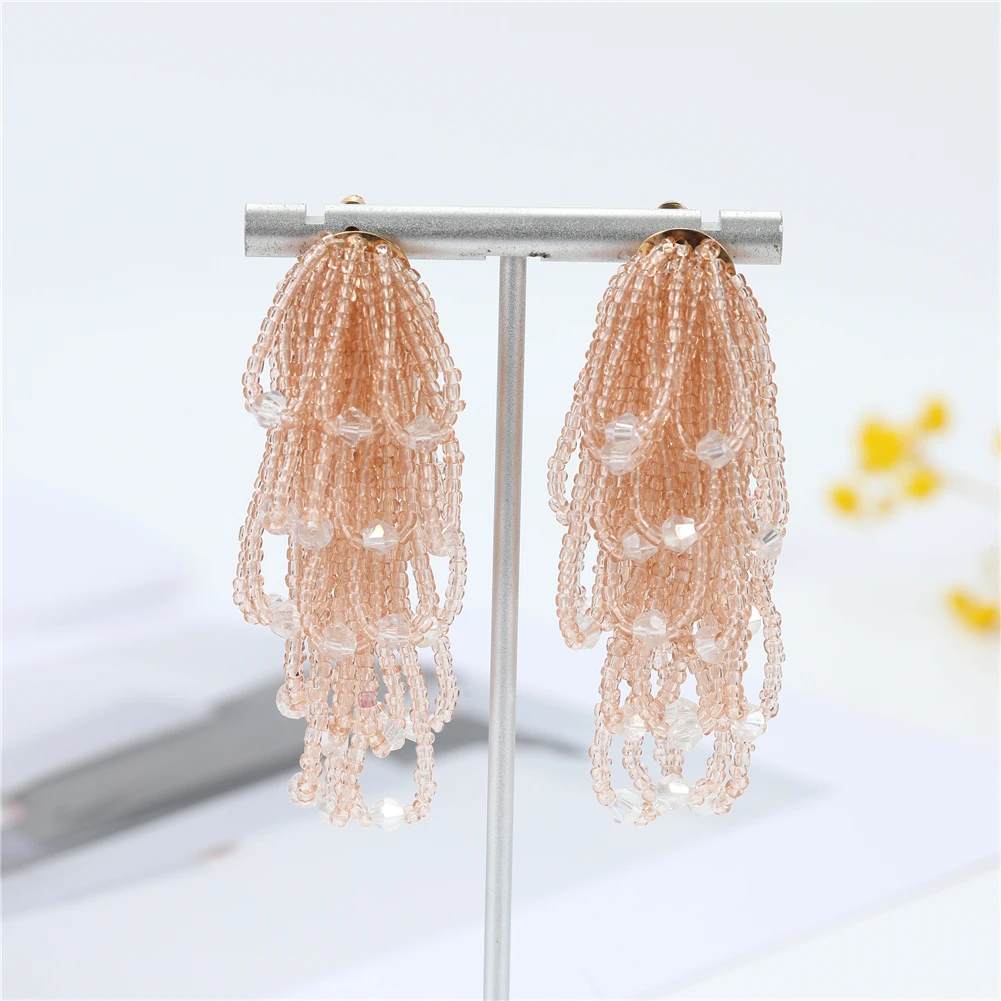 Simple Colorful Beaded Earrings Classical tassel earring Handmade Purple Beaded Flower Earrings for Woman Cute Colorful Earrings