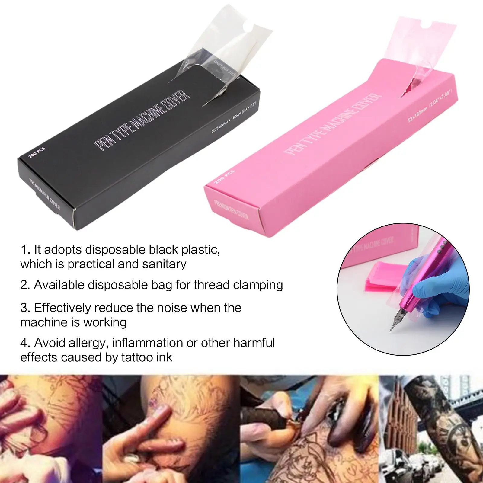 

Tattoo Pen Covers - Denergy 200pcs Pink Tattoo Pen Cartridge Type Bags Disposable Bags Pen Machine Tattoo Sleeves Machine C O0J1