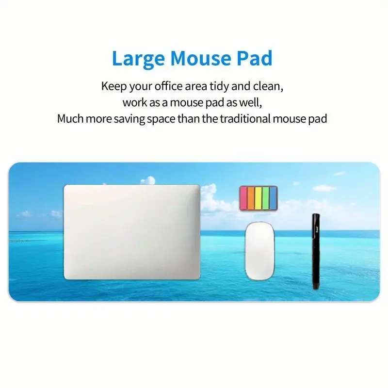 قطعة واحدة من سجادة مكتب Ocean Horizon كبيرة جدًا - عرض السماء الزرقاء الداكنة والبحر، طباعة عالية الدقة، غير قابلة للانزلاق لإعداد المكاتب/الألعاب الصيفية، مثالية