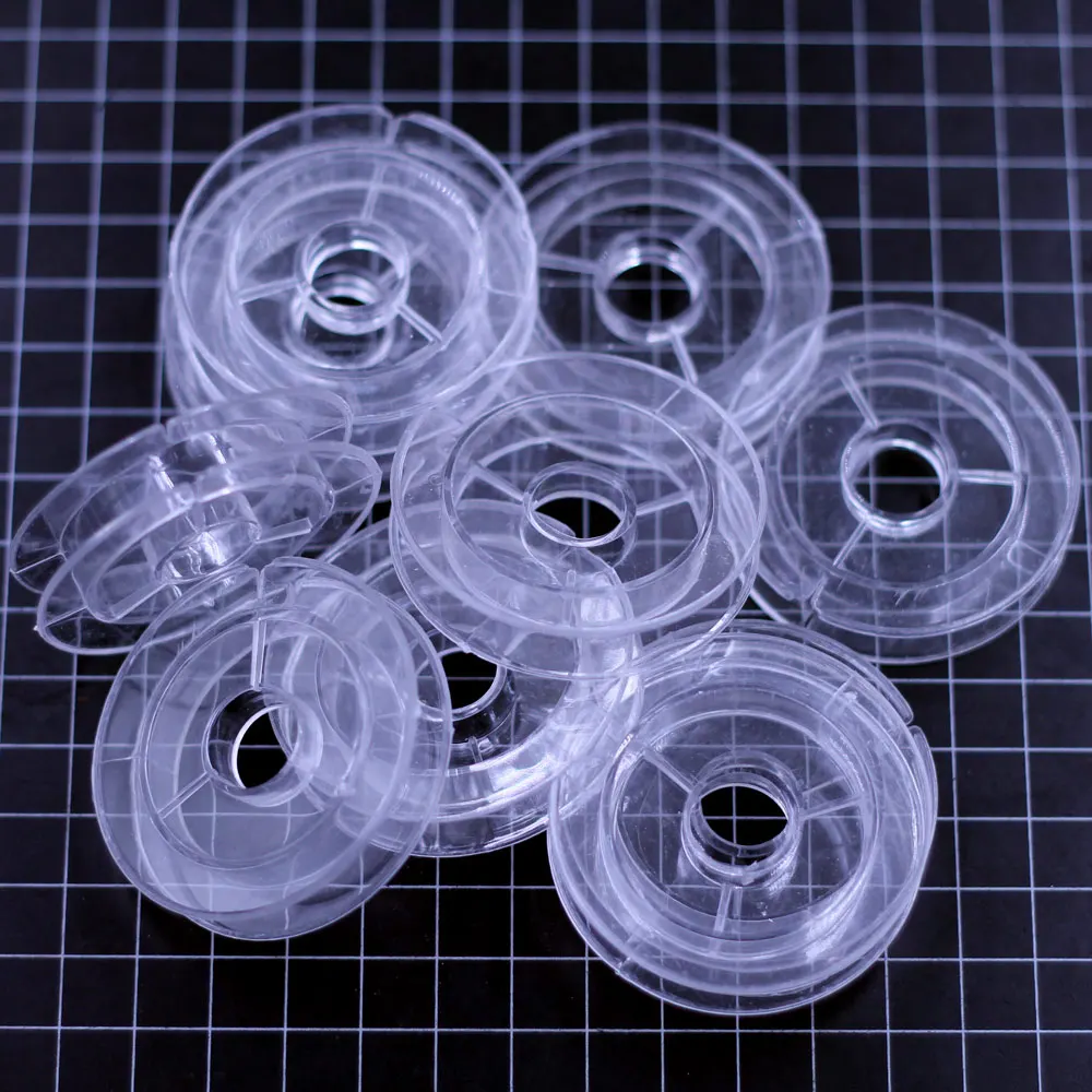 20 Stück leere Spulen zum Perlen, Drahtfaden, Schnurbesatz, transparent, rund, Acrylzubehör, 5 cm Durchmesser. – Detail 3