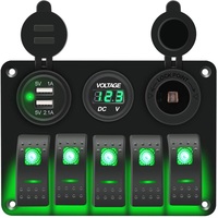 5 Gang LED Toggle Switch Panel Voltmeter Dual USB Waterproof for Marine Boat Car Rv Vehicles Truck