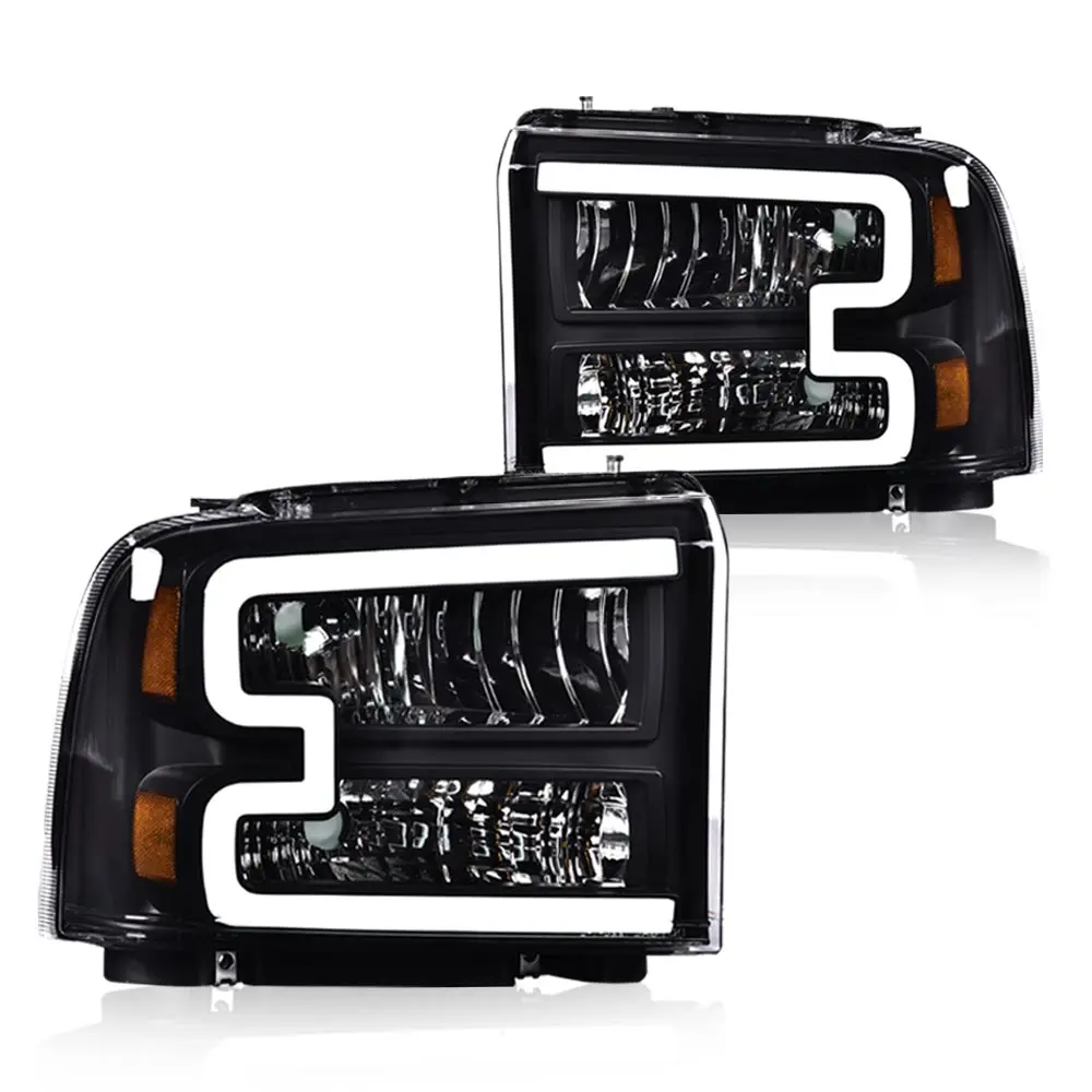 

Led Drl Headlights Fit for 2005-2007 Ford F250 F350 F450 F550 Super Duty Headlamp Clear Lens Black Housing Amber Reflector