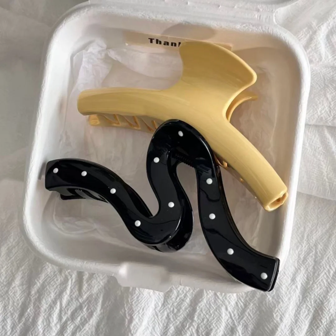 2er-Set Vintage Punkte-Wellen-Haarspange in Gelb, französischer Stil, große Acryl-Haarspange, Haarklammer, Haar-Accessoires