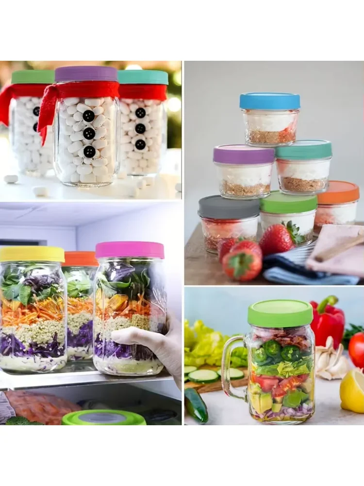 12PCS Mason-Jar Plastic Lids 70mm/86mm Compatible Ball Kerr Brands Reusable Leak-proof Sealing Silicone Lids Kitchen Accessories