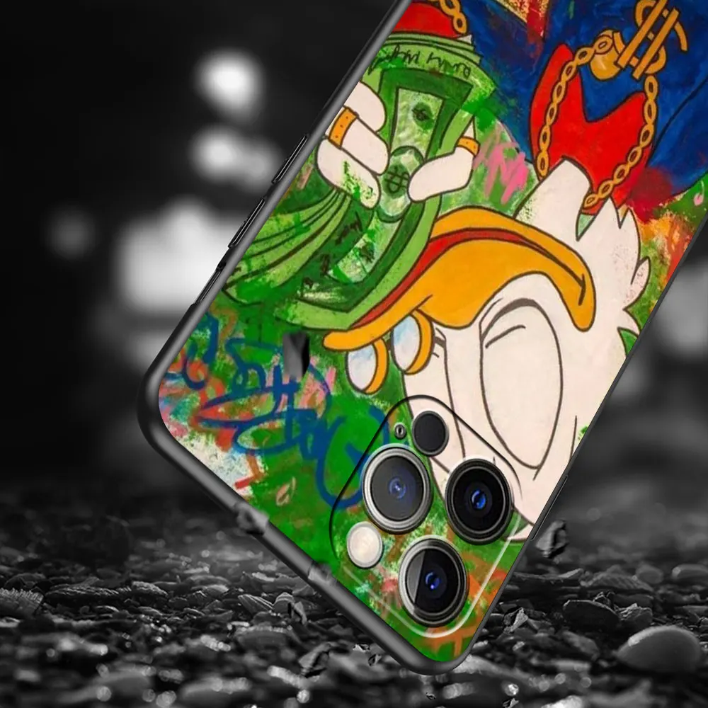 Cute Cartoon Donald Duck Case For Apple iPhone 11 13 14 15 Pro Max 12 Mini 8 7 Plus XR X XS 6 Black Shell Funda TPU Phone Cover image 2