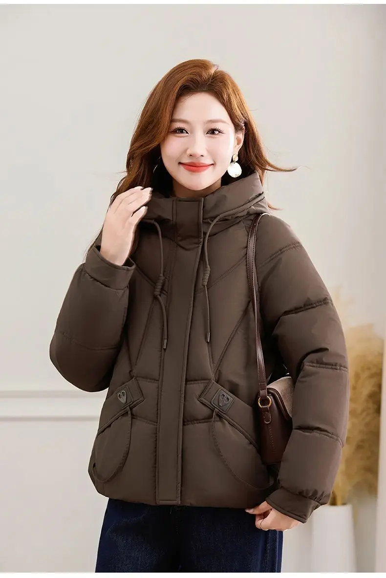 2027 Winter New High End Big Fur Collar Workwear Down Cotton Jacket Women's Fashion Short Thicken Cotton Female Parkas Coats