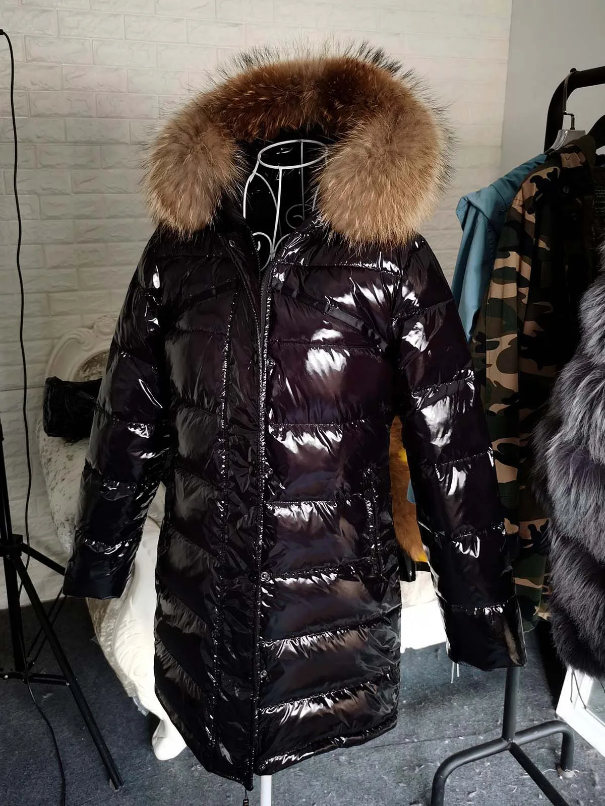 Maomaokong Winter Jacket Women Real Fur Coat Parkas Duck Down Lining Coat Real Raccoon Fur Collar Warm Black Streetwear