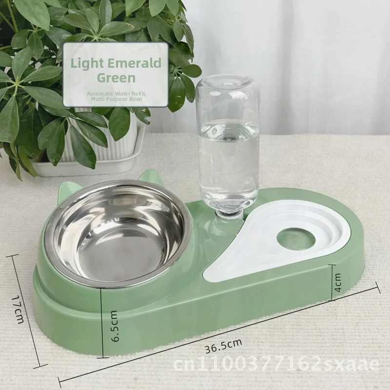 

Двойная миска для домашних животных с автоматической питьевой водой и интегрированной пищевой водой, дизайн кошачьих ушей для кошек и собак, защита шейного позвонка